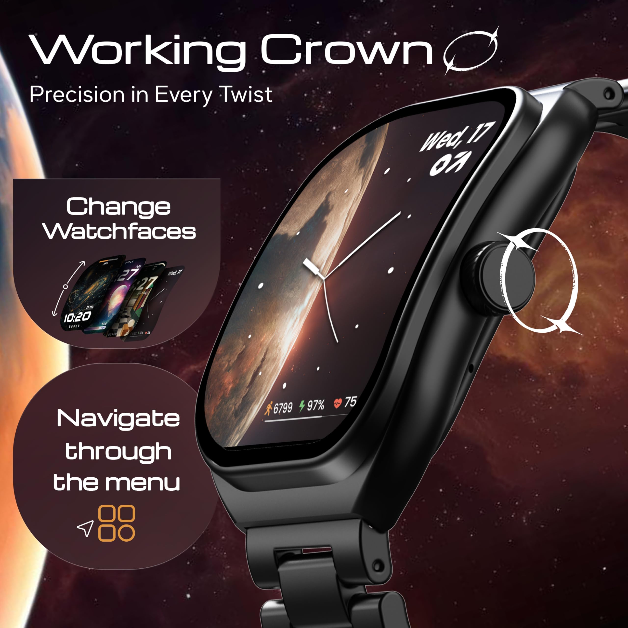 Boult Nowo wprowadzony na rynek smartwatch Trail Pro 2.01'' 3D zakrzywiony wyświetlacz AMOLED, połączenie BT 5.3, jasność 600 nitów, IP68, ponad 250 tarcz zegarków, 123 tryby sportowe, asystent