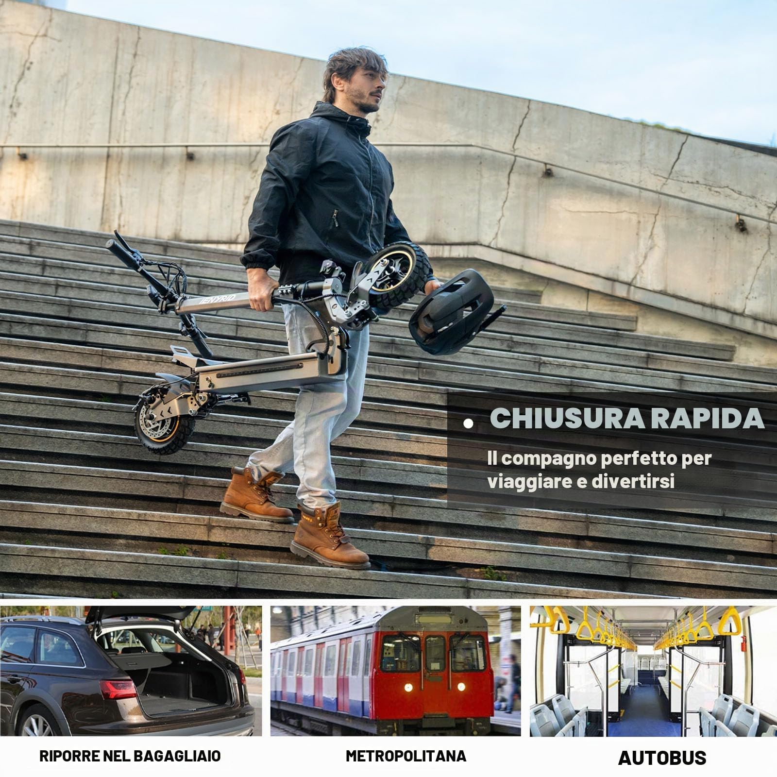 10" Monopattino Elettrico Adulto, Autonomia di 45-55KM, Doppio Ammortizzatore e Freni a Disco Anteriori e Posteriori, trotineta electrica Pieghevole,Scooter Elettrico Pieghevole Carico Massimo 150KG