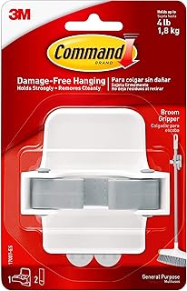 Command Broom Holder Wall Mount, White, Easy On, Easy Off, 1 gripper