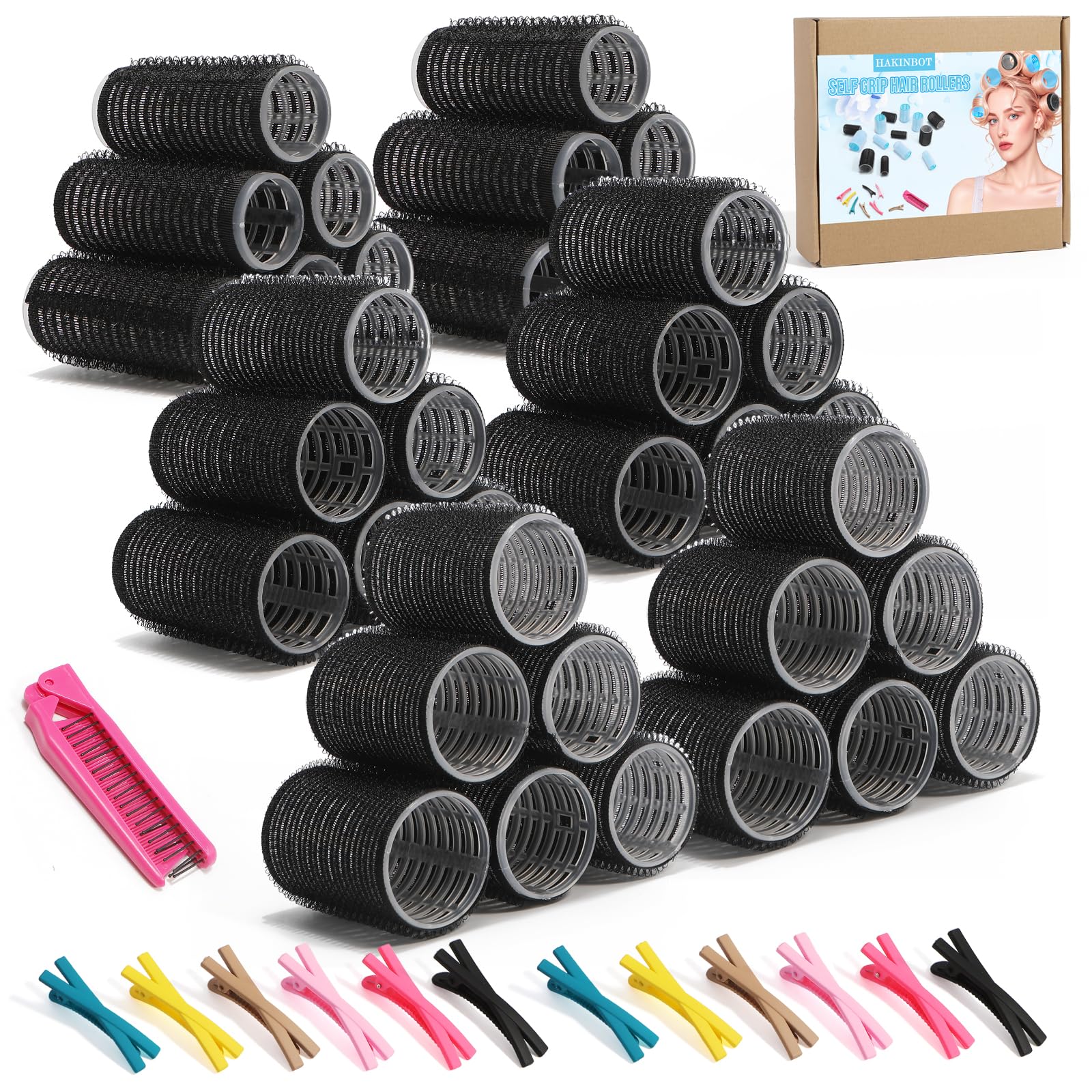 Kit de rodillos de pelo sin calor, 3 tamaños (0.8 pulgadas, 1.2 pulgadas, 1.57 pulgadas) para cabello corto/mediano | 36 rodillos + 12 clips + 1 peine | Rizadores sin calor para ondas nocturnas