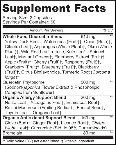 Miniatura 2 de MoxyVites Quercetin with Bromelain 500mg Supplement - Bioactive Phytosome Complex, Pure Organic Whole Food Seasonal Support, Antioxidant, 20X