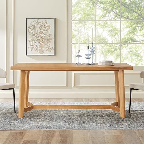 Walker Edison Modern Farmhouse Rustic Solid Oak Wood Rectanglular Dining Table for 6 - White Oak