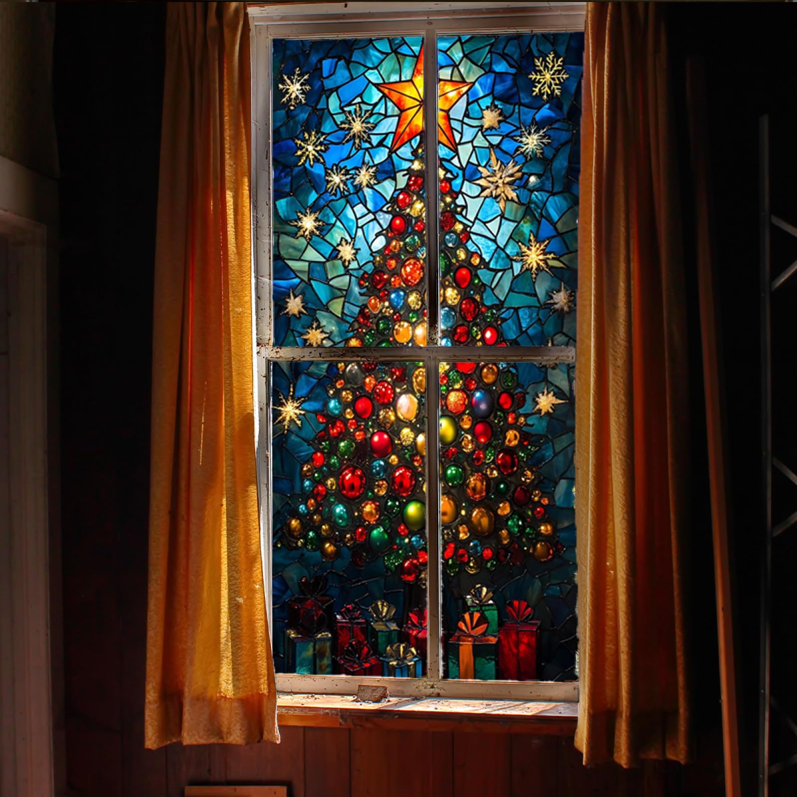 Pellicola Vetri Finestre 45x100cm (3PCS) Albero Di Natale Pellicola Adesiva Per Vetri Oscurante,Adesivi Per Vetro Autoadesiva,Pellicole Vetri Anti Uv,Pellicola Privacy Finestre Casa/Ufficio