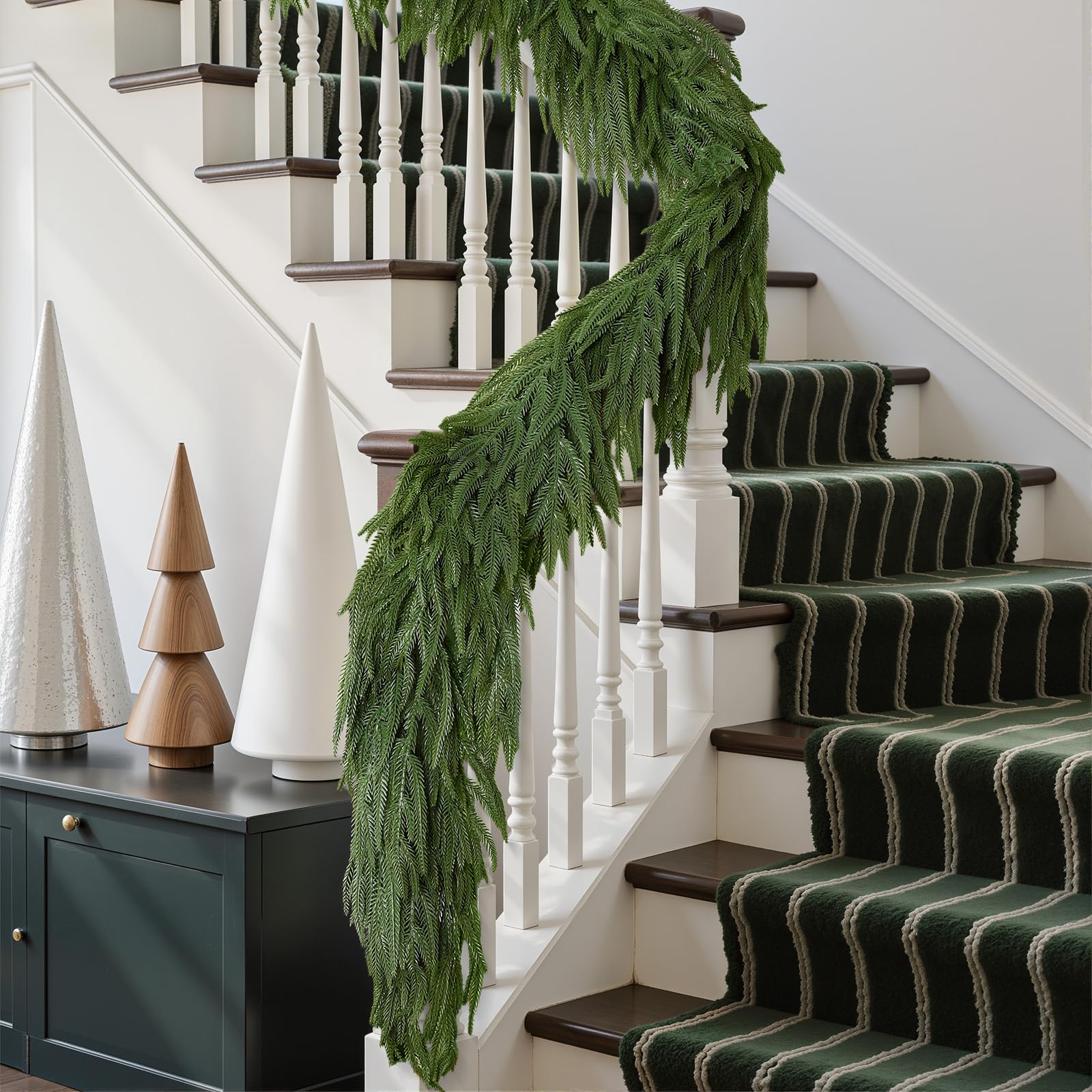 Alupssuc Ghirlanda natalizia realistica da (9FT), decorazioni natalizie per camino, scale e mensole al tatto, decorazioni natalizie, verde