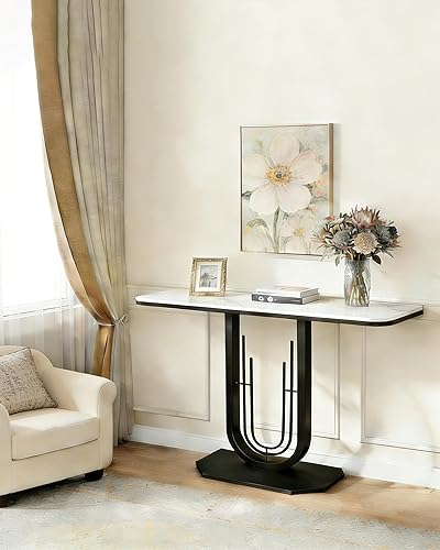 Miniatura 2 de 39.37'' Rectangle Narrow Console Table with Marble Top, Elegant Sofa Table Modern Entryway Tables, Round-Shaped Metal Frame, for Entry, Behind Sofa