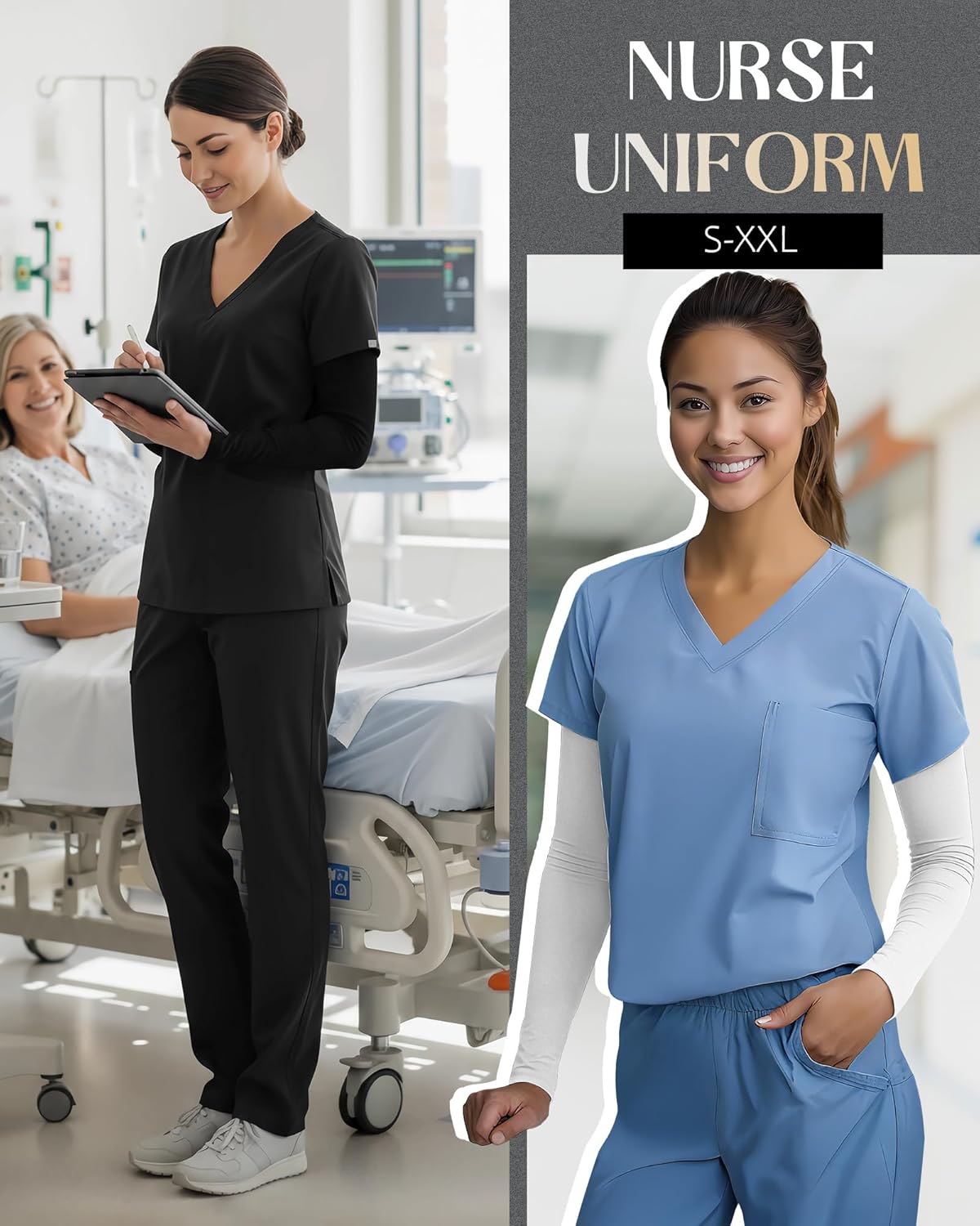 4 Pack Women's Underscrub T-Shirts, Long Sleeve 65% Cotton Tees Slim Fit Scrub Tops Scoop Neck Basic Layer Shirts - Image 6