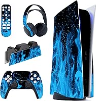playvital Blue Flame Full Set Skin Decal for ps5 Console Disc Edition,Sticker Vinyl Decal Cover for ps5 Controller & Charging Station & Headset & Media Remote