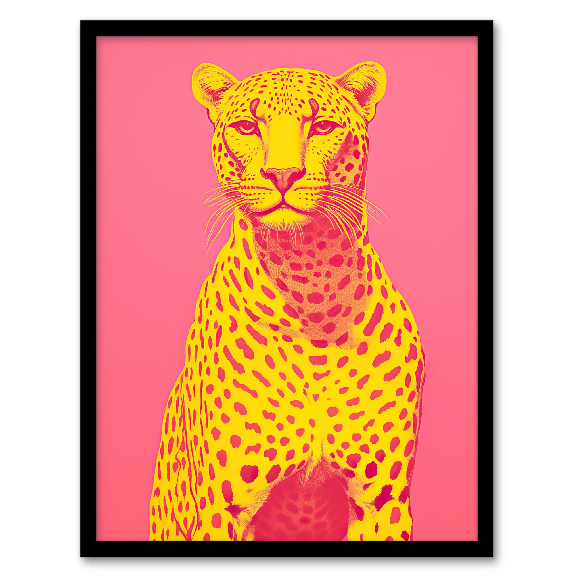 Wee Blue Coo Cerise Cheetah Bold Animal Yellow Pink Artwork Framed Wall Art Print 18X24 Inch
