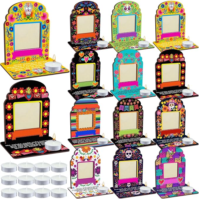 Yookeer 12 Pack Dia De Los Muertos Altar Decorations Wooden Picture Frames