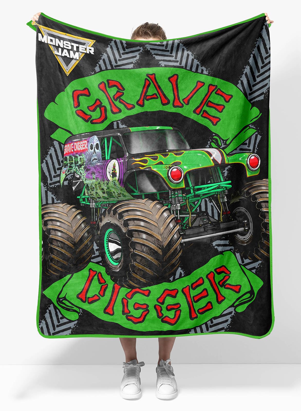 Sunny Side Up Monster Jam Plush Travel Throw Blanket - Measures 40 x 50 Inches - Super Soft & Cozy Travel Accessories Features Grave Digger