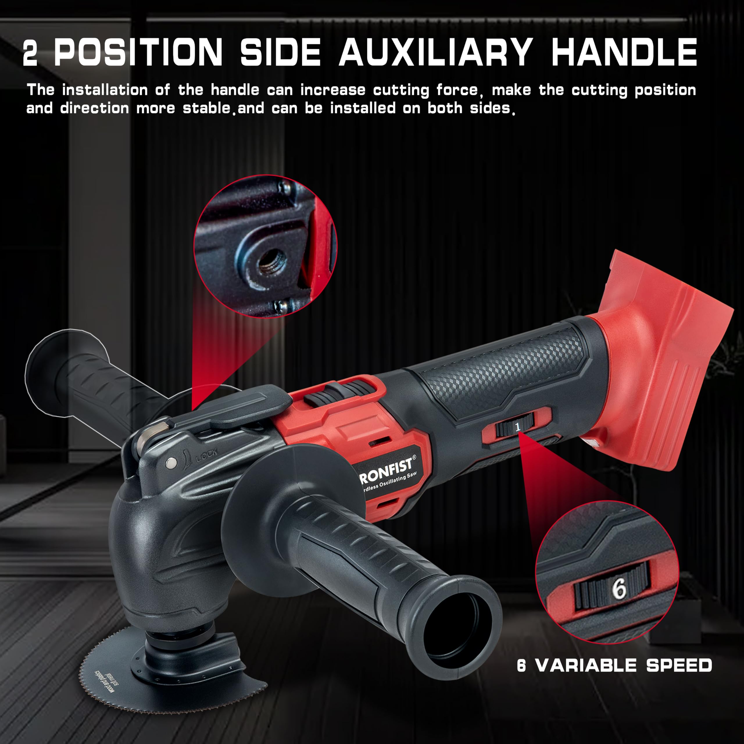 IRONFIST Herramientas oscilantes inalámbricas compatibles con MILWAUKEE M18, 6 velocidades 8000-20500 RPM, motor sin escobillas, multiherramienta inalámbrica para raspar, lijar, cortar madera (batería