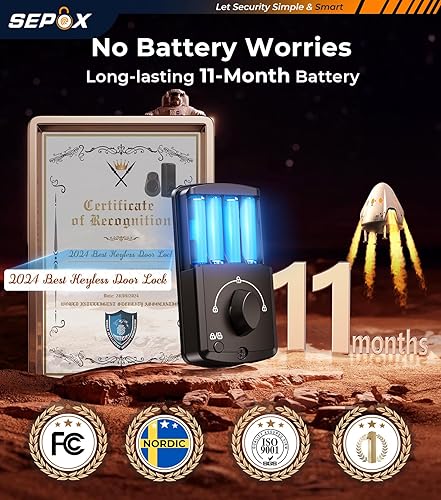 Miniatura 2 de SEPOX Cerradura inteligente para puerta, entrada sin llave 5 en 1 (huella dactilar, Bluetooth, WiFi, aplicación Tuya, llave). Bloqueodesbloqueo