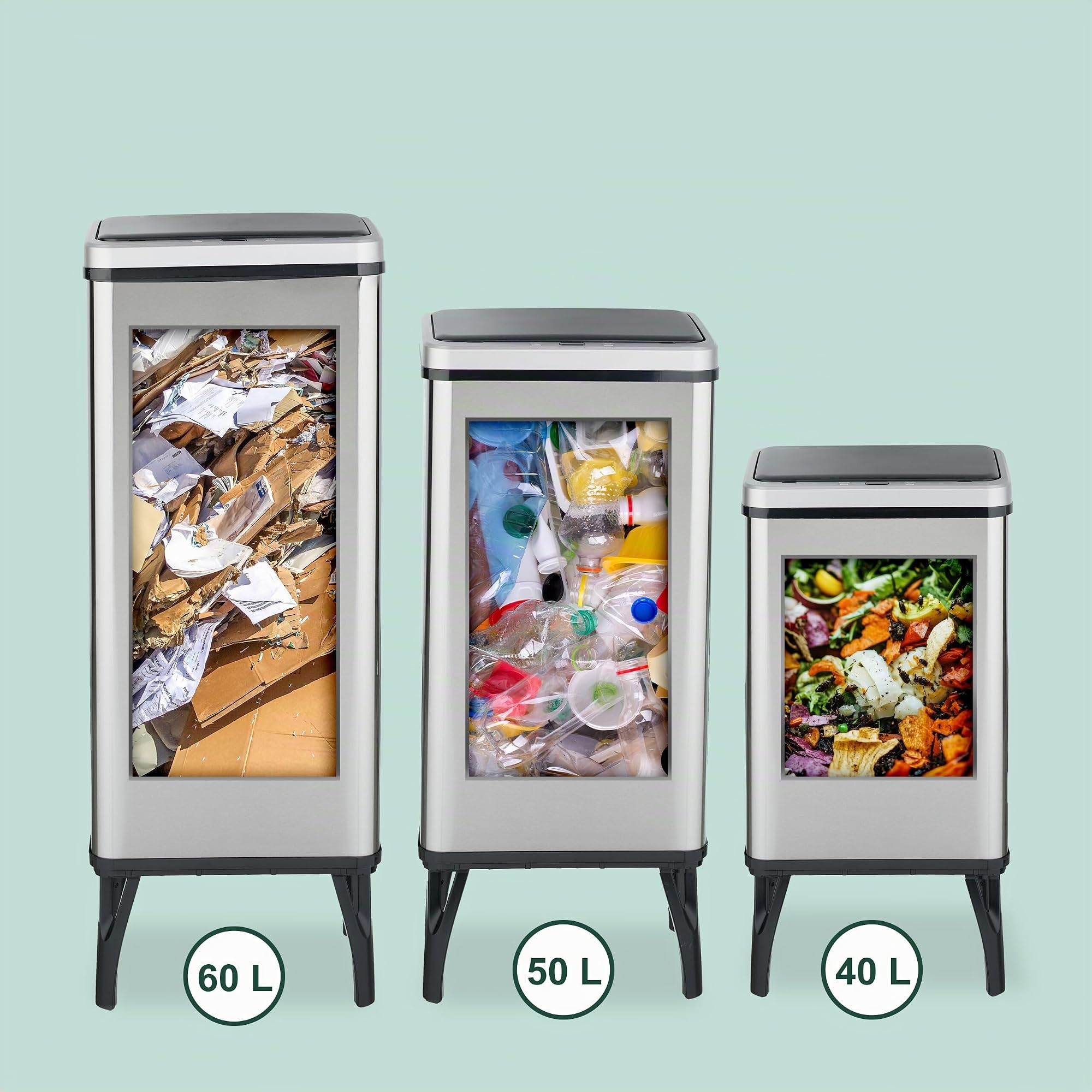 Relaxdays Cestino Automatico Spazzatura, Pattumiera Cucina 40 L, Coperchio Sensore Elettrico, Anello Buste, Acciaio Inox