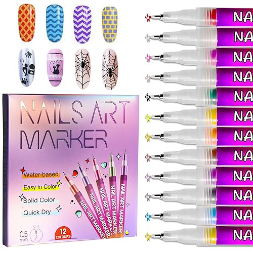 Nail Art Pens Set 12 Colors Nail Art Markers for DIY Painting Nails, Drawing, Dotting & Liner Designs, Nail Pens for Adults & Teens Nail Art, Home Salon Beauty Manicure Tools, 2026 New