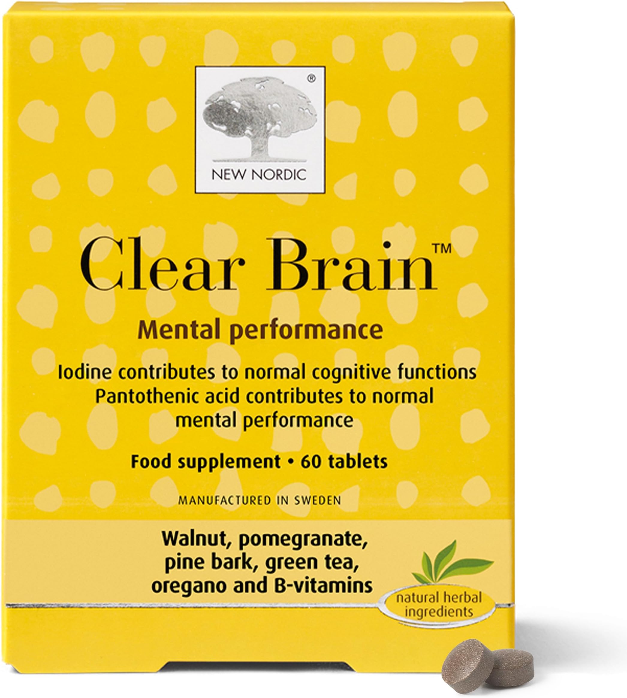 New Nordic Clear Brain, 1 Month Supply, Natural Food Supplement for Improved Focus, Memory, & Concentration, 60 Tablets