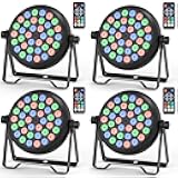 DazzlingStage 36 LED Stage Lights, Corded RGB Par Lights, 4/7 CH DMX Par Can, LED Stage Par with Sound Activated & DMX 512, Uplights for Wedding, Club, Event, Party, 4 Pack