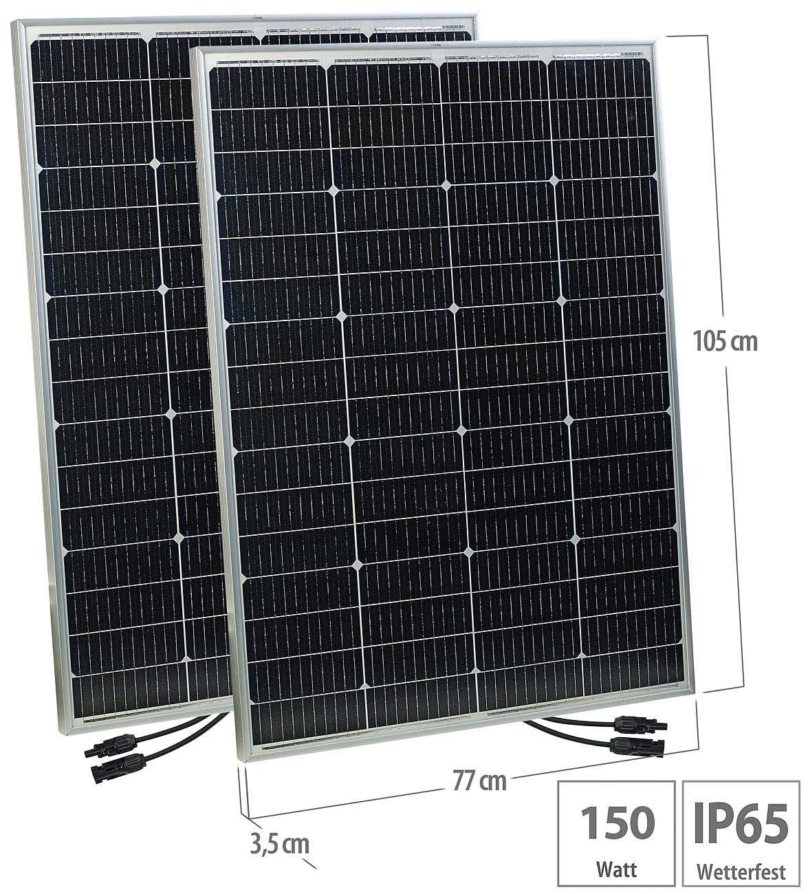 revolt Solar-Zelle: 2er-Set Mobile monokristalline Solarmodule, 36 V, 150 W, MC4-komp. (Kleine Solarzelle, Strompanele, Modul)