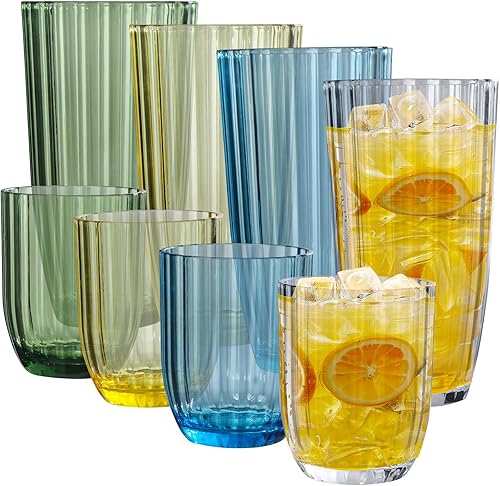 Miniatura 10 de Vasos de plástico acrílico transparente Highball | Vasos de plástico reutilizables de 20 onzas (juego de 8) | Apilables | Vasos sin BPA | Varios