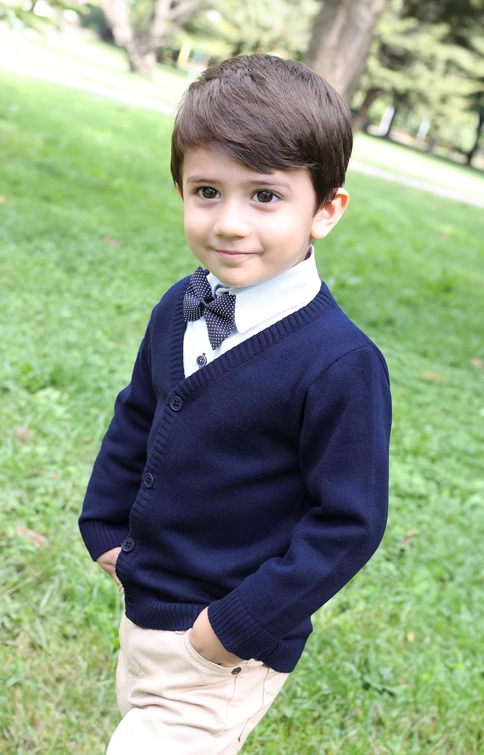 Lilax Boys’ Long Sleeve Uniform V-Neck Cardigan Sweater - Image 2