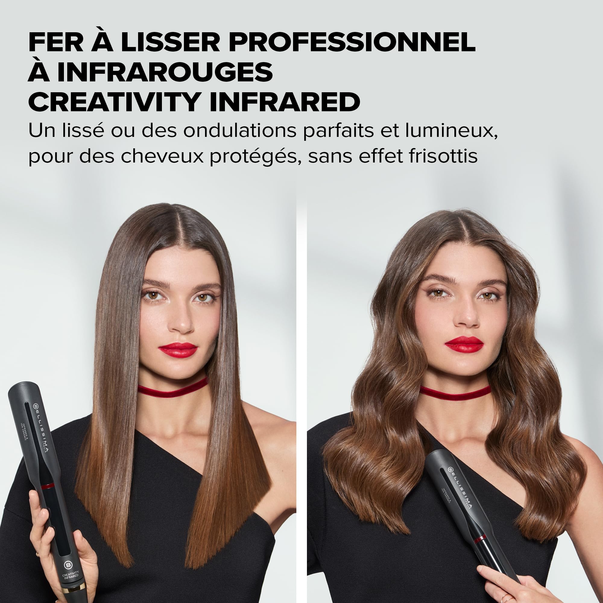 Belissima Fer à Lisser à Infrarouge Creativity Infrared - Pour Ondulation Cheveux et Lissage - Revêtement en Céramique et Kératine - Coiffure, Cheveux Ondulés - Prêt à l'Emploi en Quelques Secondes