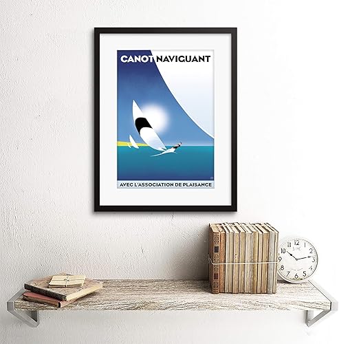 Miniatura 2 de Viaje Canot vaviguant Vintage francés windsurf Framed Art Print Mount B12 X 10650