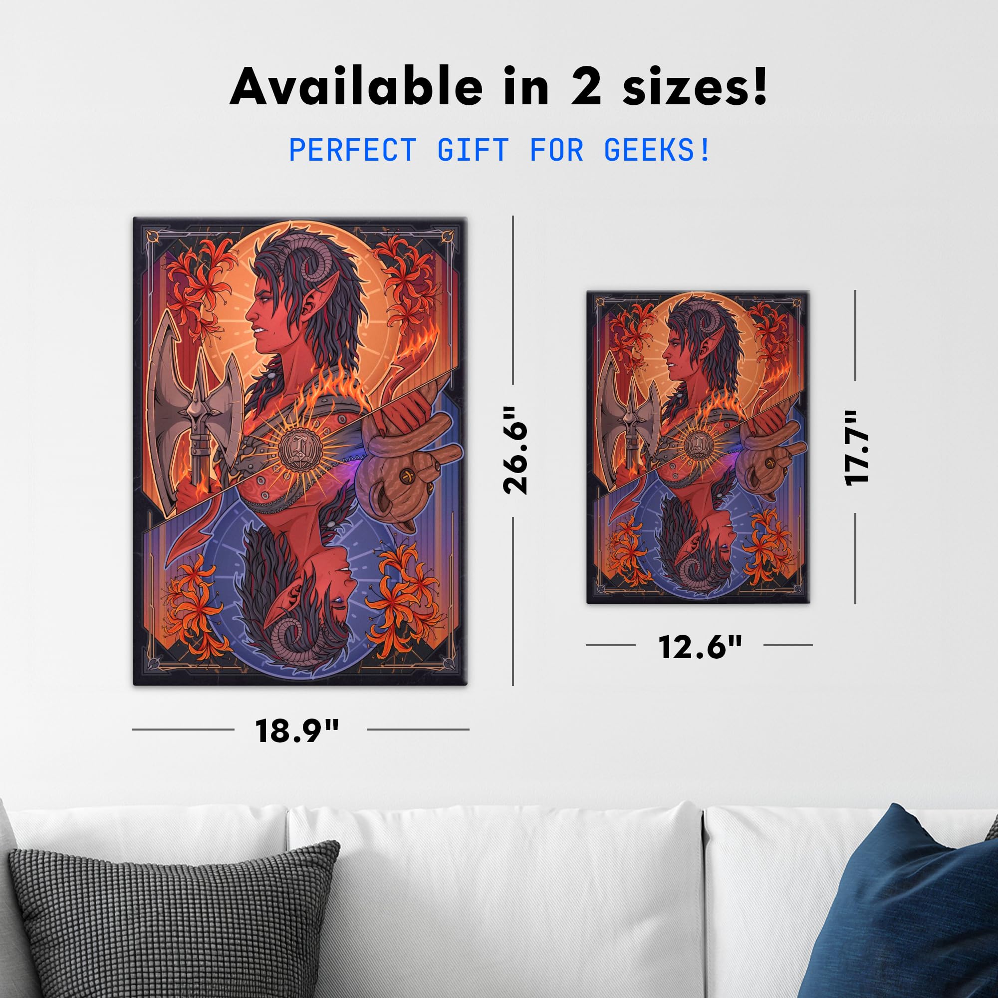 Displate Metallposter Dungeons And Dragons Karlach Duality Card Wanddeko Poster für Schlafzimmer Magnetische Befestigung 32 x 45 cm
