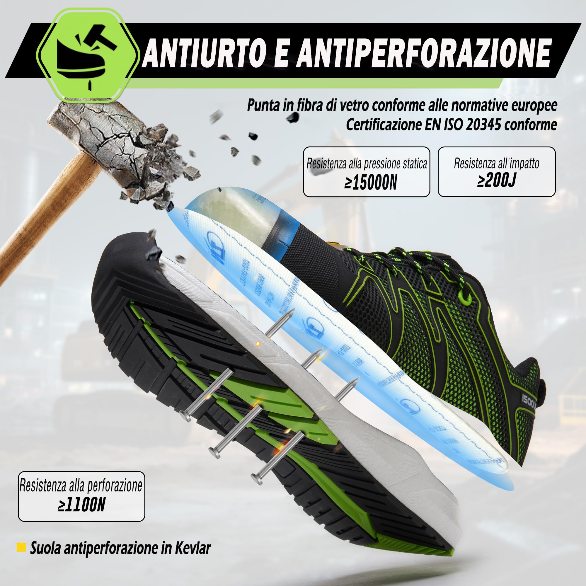 Scarpe Antinfortunistiche Uomo Donna S3 SRC Impermeabili Scarpe da Lavoro | ESD FO Scarpe da Cantiere Puntale Composito Senza Metallo Leggero Antiscivolo Scarpe di Sicurezza Comode