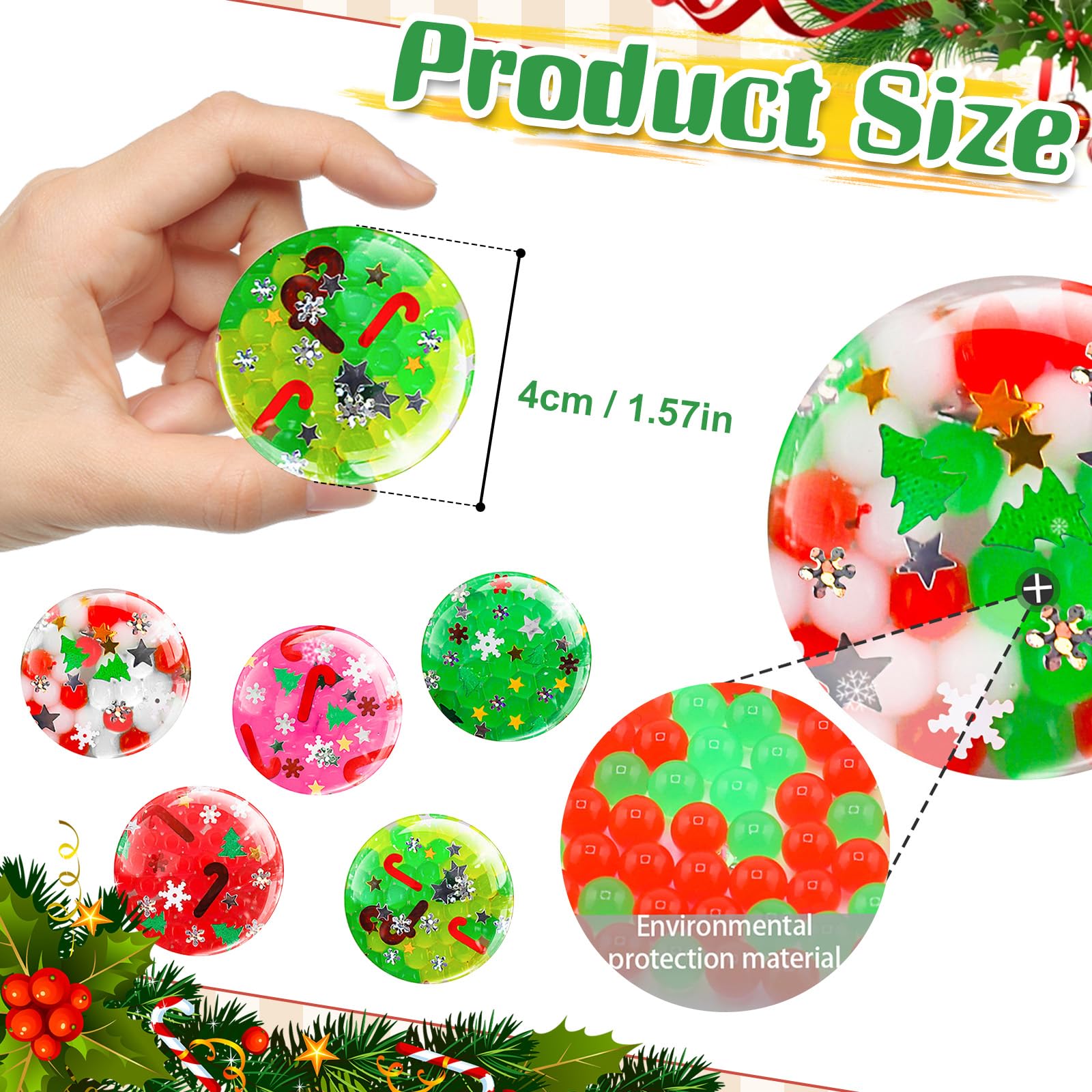 HAASIKI 12pcs Beads Stress Balls, Xmas Stress Relief Ball Christmas, Party Bag Fillers Sensory Gifts Pack - Image 2