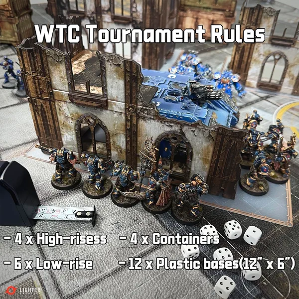 Wargame Terrain Ruins Set for WH40K WTC Tournament Rules and 28mm/32mm Miniatures, Tabletop Terrain Battlezone Creation Kit