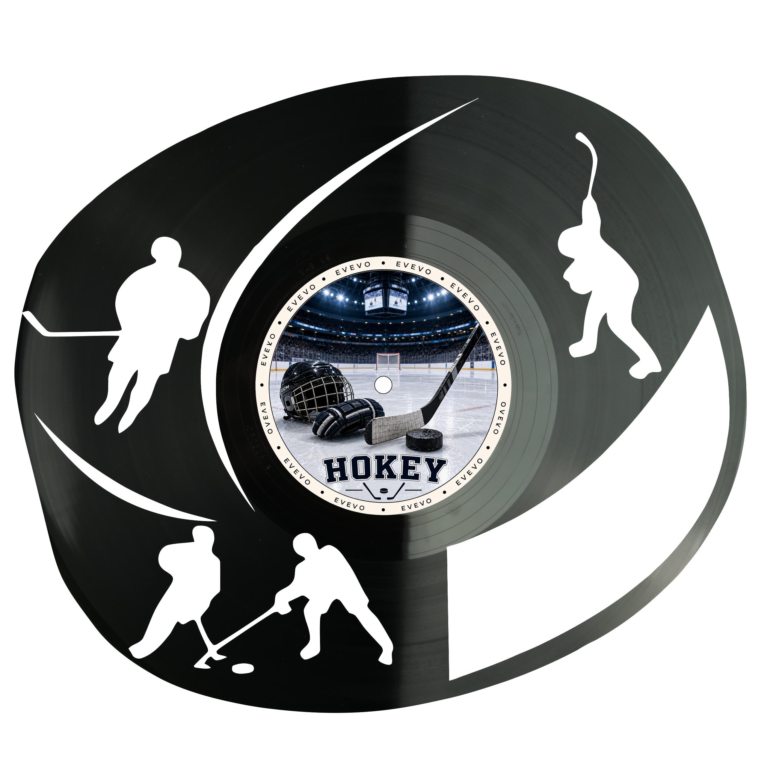 EVEVO Decorazione da parete in vinile con disco hockey su ghiaccio, arte da parete in vinile, regalo per giocatori di hockey su ghiaccio, allenatori, appassionati di sport invernali D0034