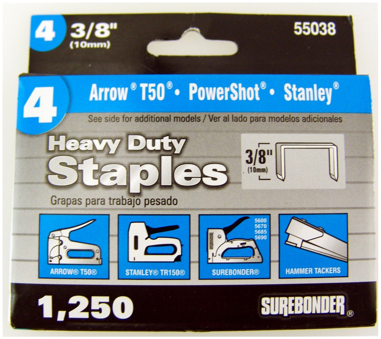 Surebonder55038 Heavy Duty 3/8-Inch Length Staples, Arrow T50 Type, 1250 Count
