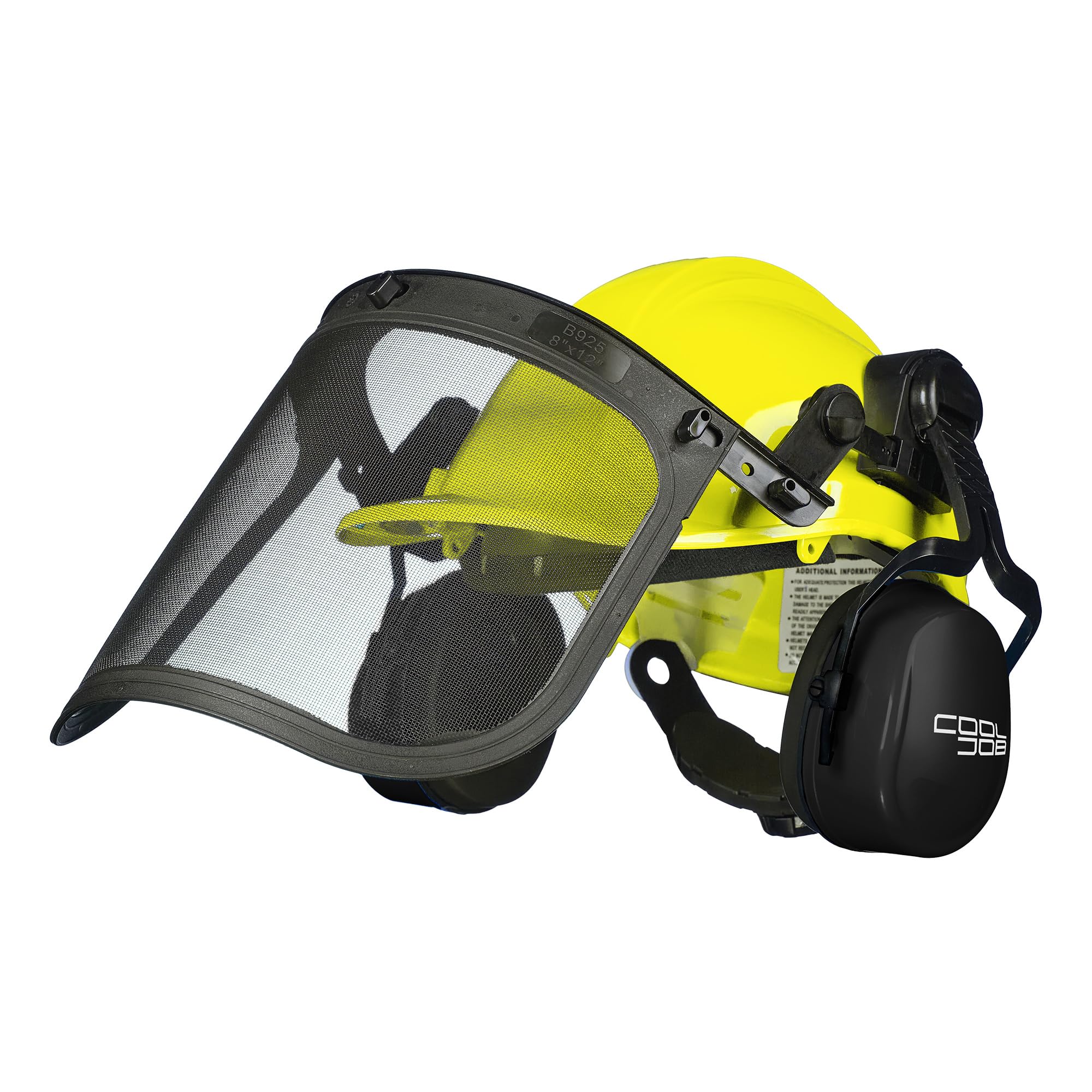 COOLJOB Casco de motosierra de seguridad con protector facial de malla de metal, orejeras ajustables para protección, casco duro 3 en 1 para silvicultura