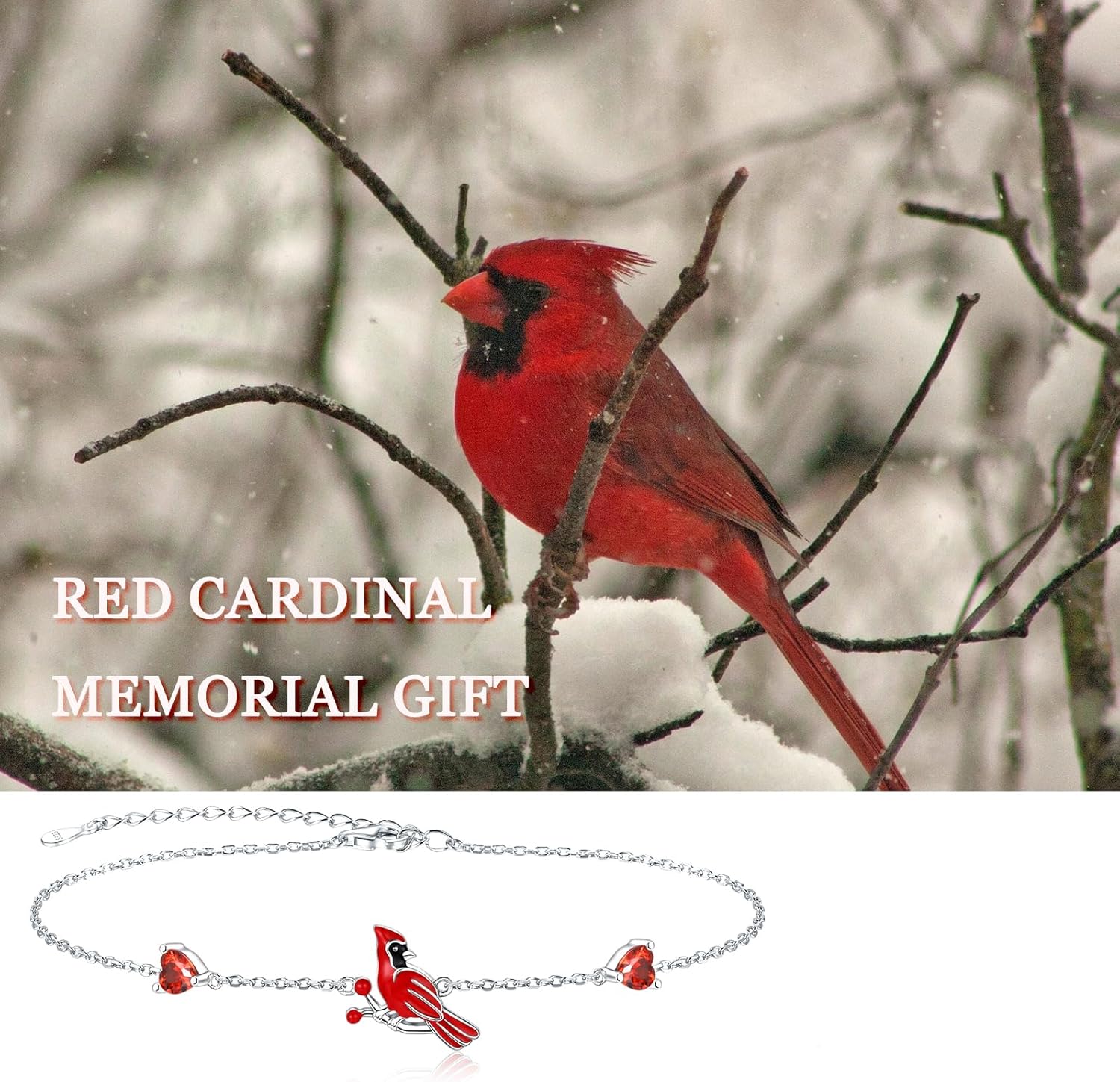 Sterling Silver Red Cardinal Jewelry Bracelet Ring Necklace Women Adjustable Cardinals Memorial Jewelry Sympathy Gift for Family - Image 6