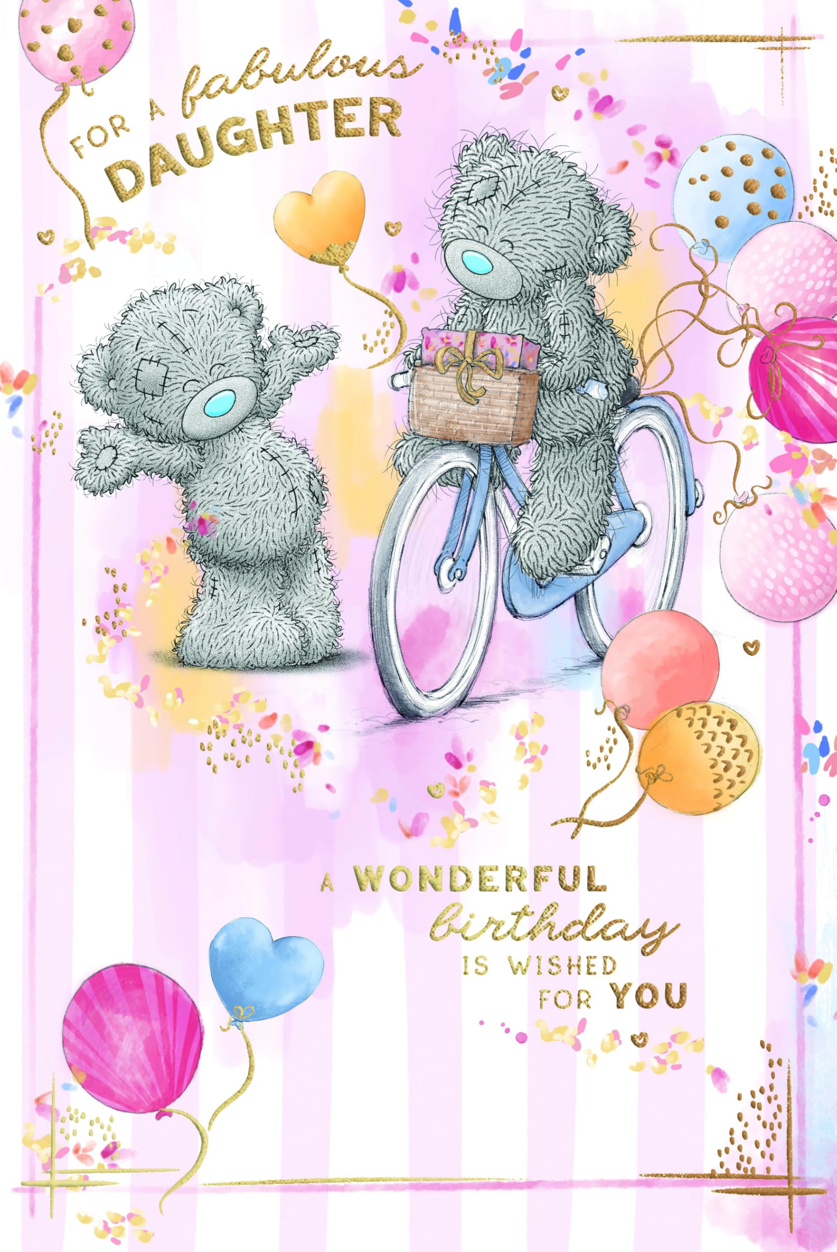 Me To You Tatty Teddy Fabulous Daughter Bear On Bicycle Luxury Gold Foil Birthday Card, 6 X 9 Inches - Official Collection