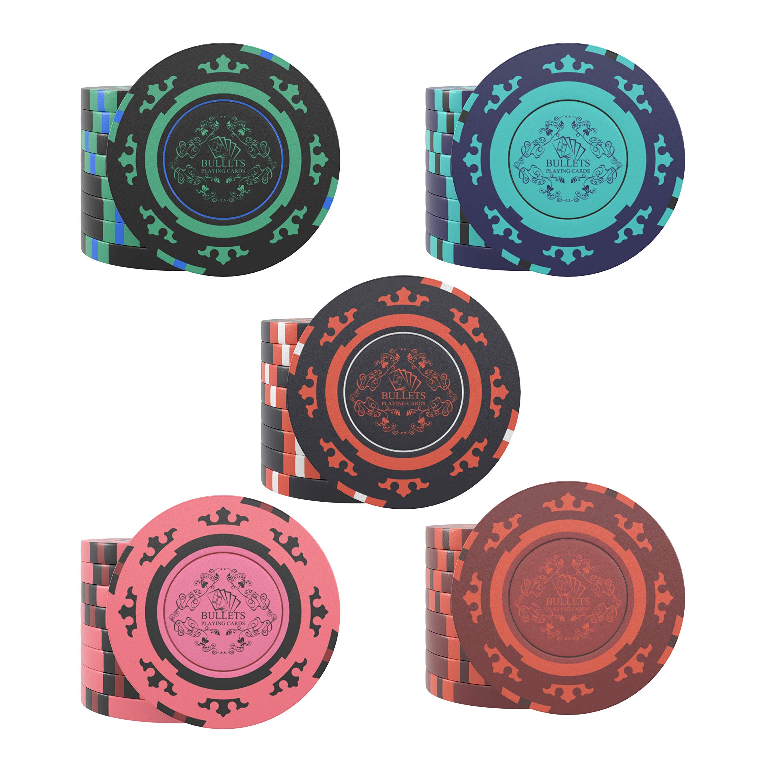 Bullets Playing Cards, 25 Clay żetony do pokera Corrado do zestawu do pokera, bez wartości, 14 g, średnica 4 cm, kolor czerwony