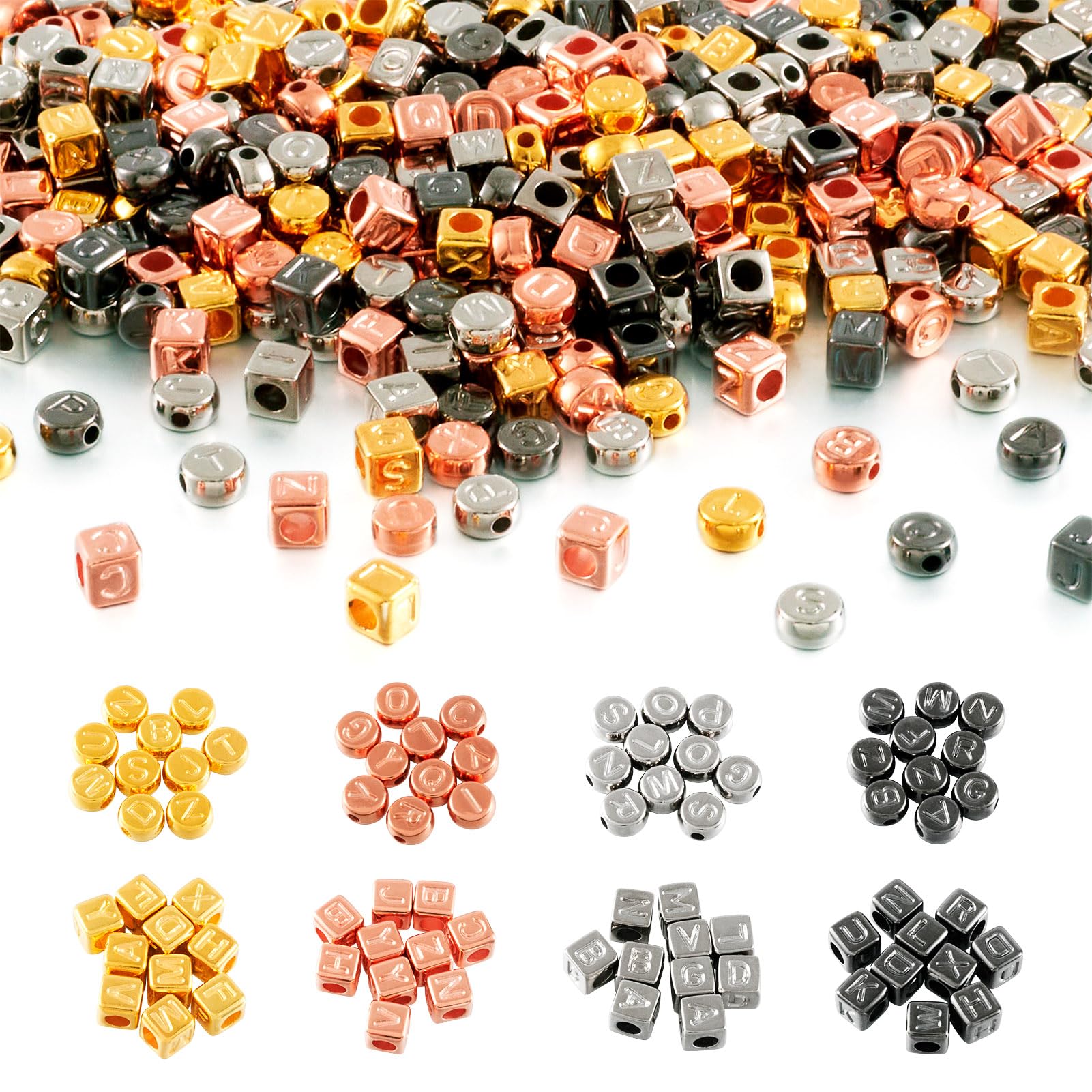 Boutigem 800Pcs 8 Styles CCB Plastic Letter Beads Flat Round A-Z Letter Beads Horizontal Hole Alphabet Cube Beads for Friendship Bracelet Jewelry Making DIY Crafts