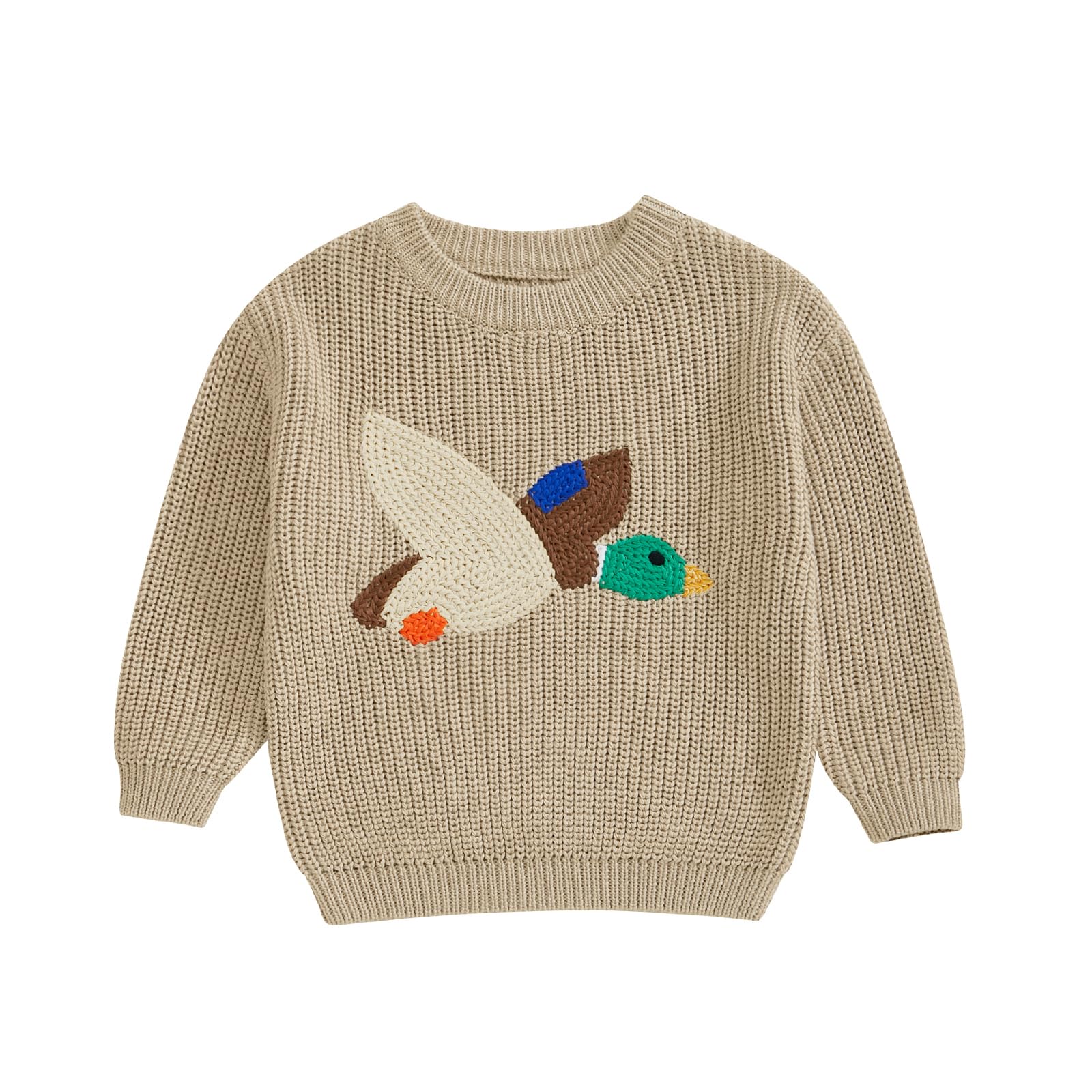 Toddler Baby Boy Girl Hunting Clothes Cute Mallard Duck Embroidery Sweater Pullover Tops Newborn Baby Duck Sweater (Multicolor, 18-24 Months)