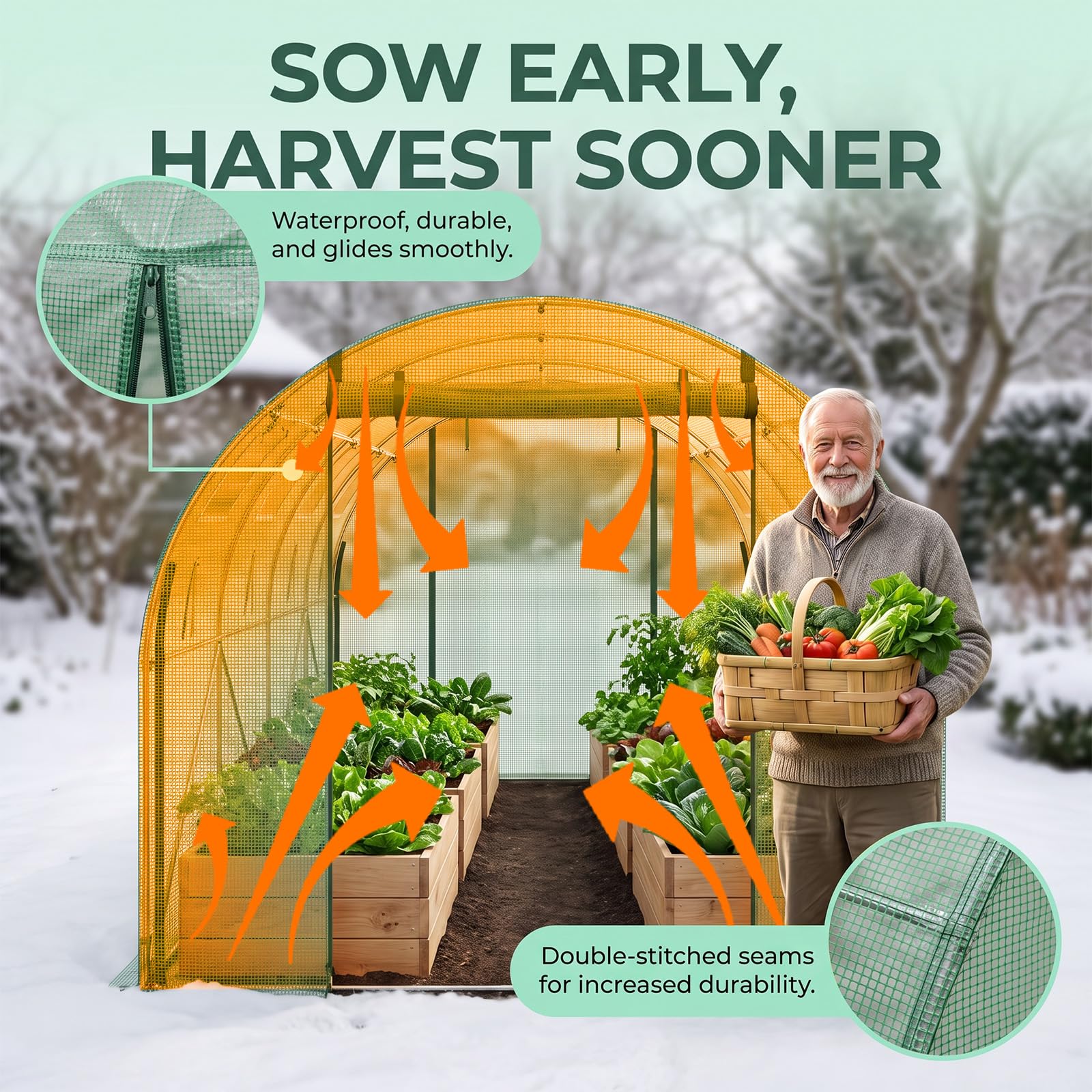 Gewächshaus Balkon Garten, Bogen Foliengewächshaus 300×200×200 cm, Winterfestes Tomatengewächshaus Stabil, Platzsparendes Überwinterungszelt mit Reißverschlusstür, Wind- & Wetterfest, Grün