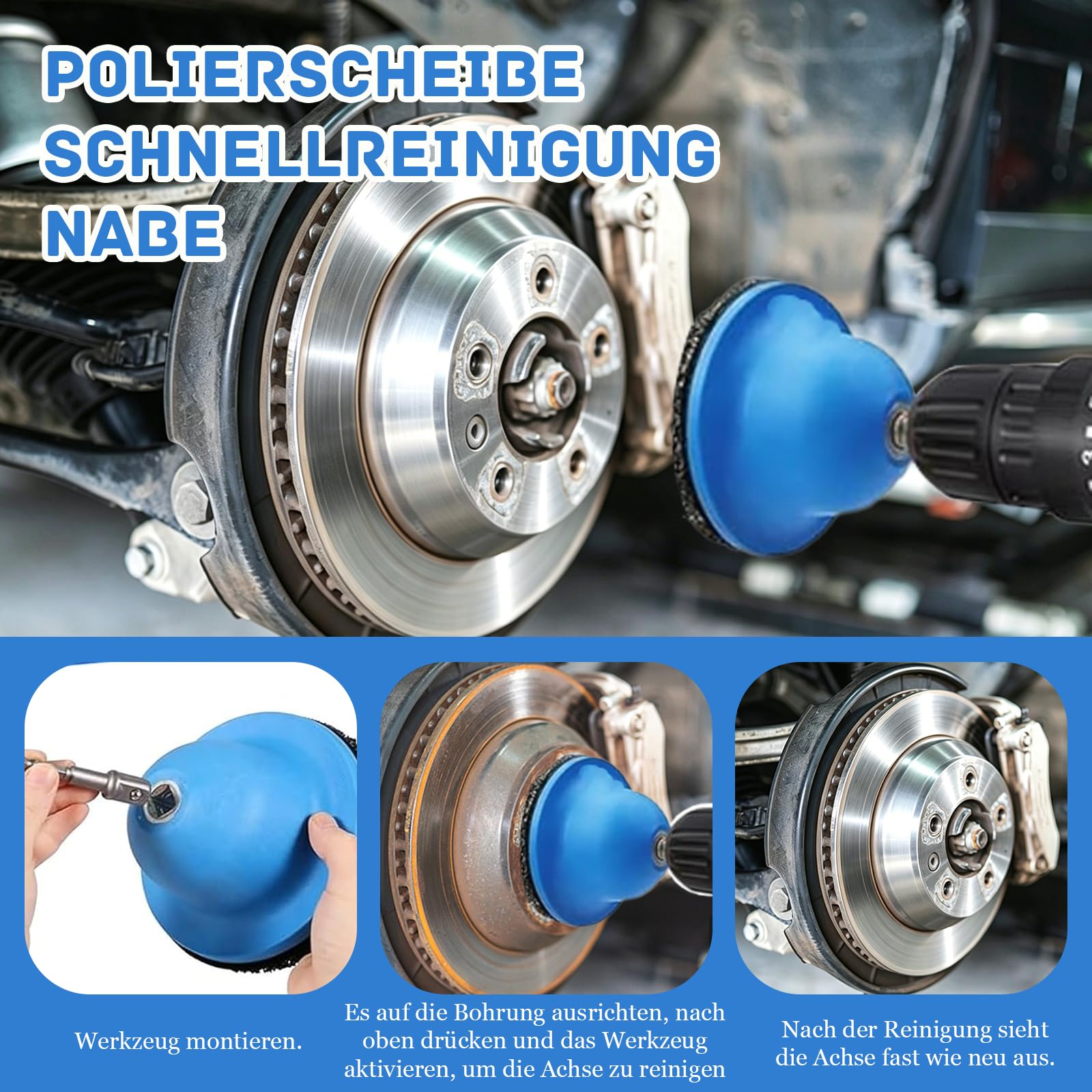 Radnabenschleifer,Radnabenschleifer für Autos mit Adapter, Innen-Ø 90mm Außen-Ø 150mm Nabenschleifer mit 1/2"-Antrieb für Felgenwechsel,Radnabe reinigen, Rostentfernung,Verschmutzungen