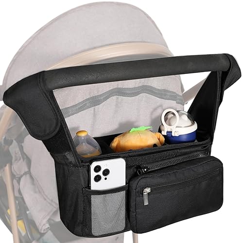 Miniatura 7 de Stroller Caddy with Insulated Cup Holders 13x4x6 in Stroller Organizer Oxford Cloth with Removable Shoulder Strap & Handle Zipper All-Purpose Diaper