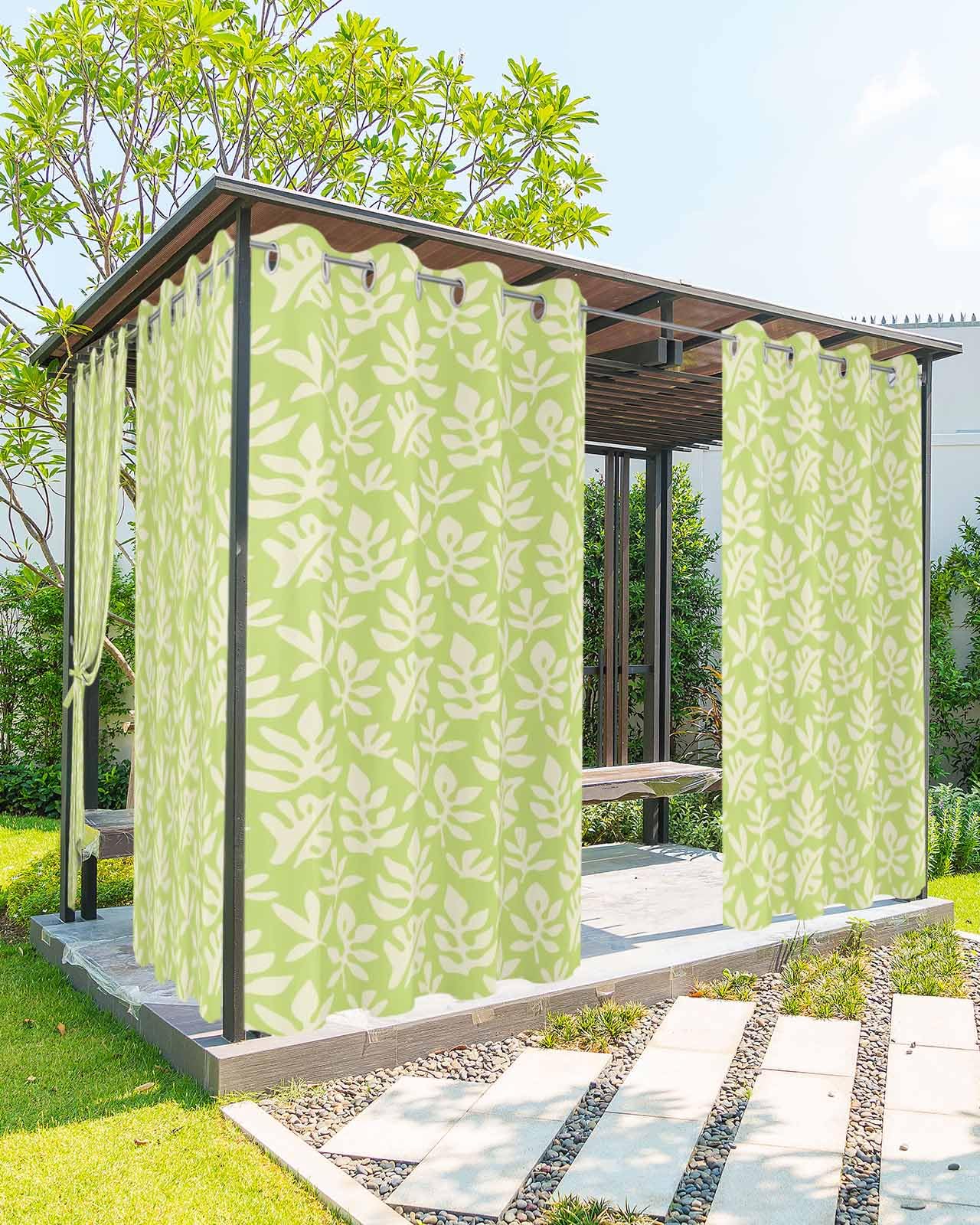 Outdoor Curtains for Patio Waterproof Green Leaves Indoor/Outdoor Curtain Tiebacks Abstract Leaf Plant Privacy Curtain Sun Blocking Grommet Drapes for Pergolas Gazebo Porch Balcony 1 Panel 54x84 Inch