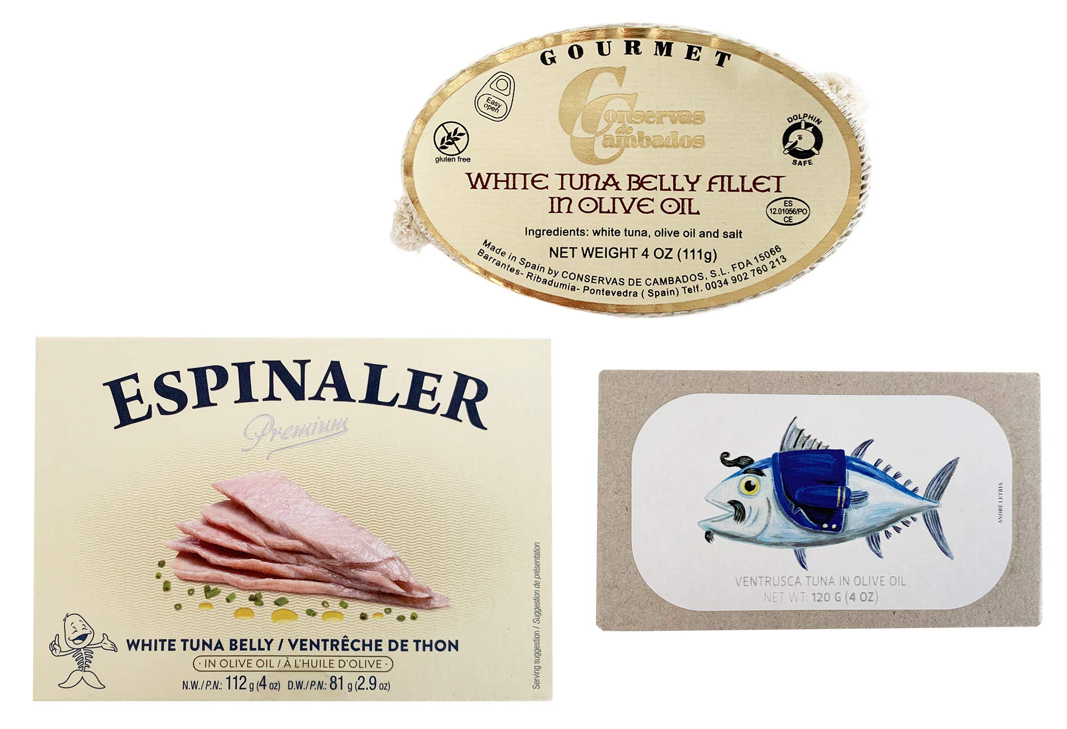 Buy Ventresca Tuna Belly Variety Pack Conservas de Cambados, Espinaler and Jose Gourmet (3