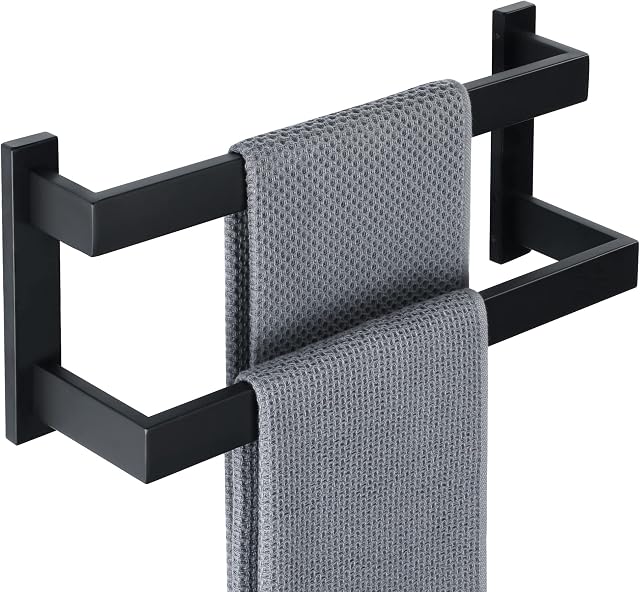 Sayayo Towel Rails Wall Mounted Bathroom Towel Holder 40CM Black Towel Rack with Double Towel Bars for Kitchen, SUS304 Stainless Steel, EGOY2400-B