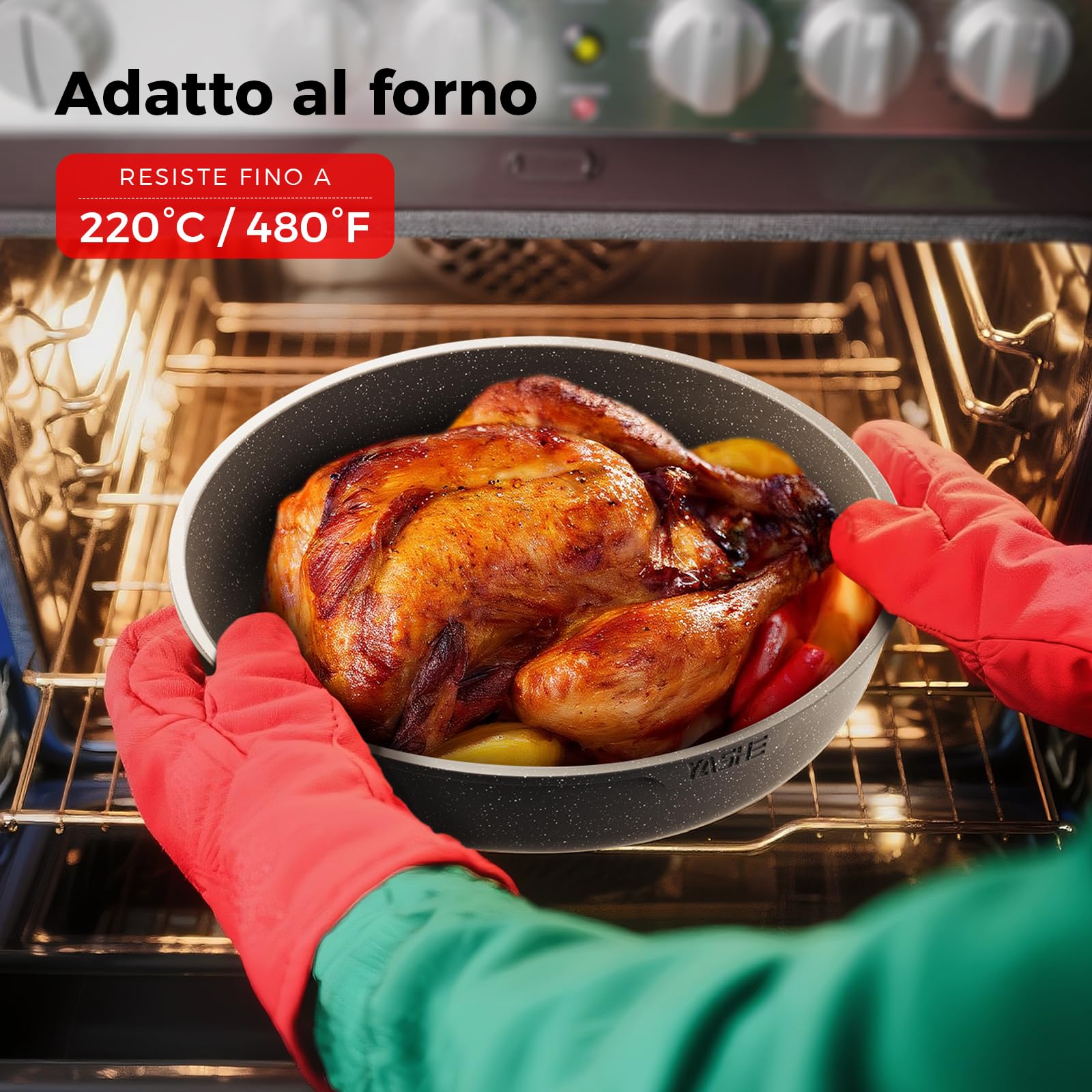 YASHE Set di Pentole da 20 Pezzi con Rivestimento Antiaderente, Manici Rimovibili, Compatibili con Induzione, Forno fino a 230°C, Lavabili in Lavastoviglie, Impilabili, Ideali per Famiglie, Nero