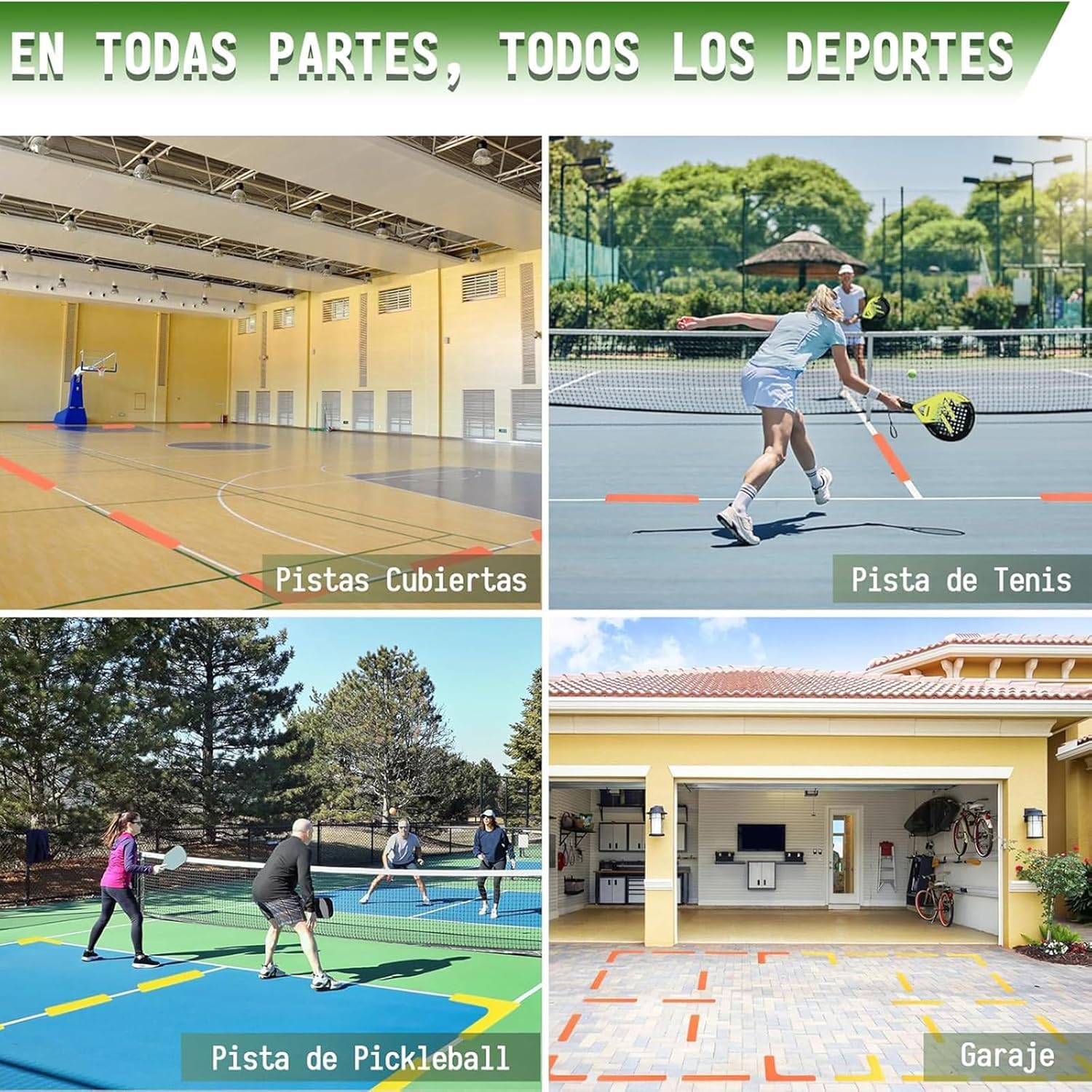 BOOSTEADY Pickleball Kit de Líneas de Cancha de Marcadores, Antideslizantes y Resistentes al Viento 28 Unidades para Pista Cubierta al Aire Libre, Marcadores Pickleball