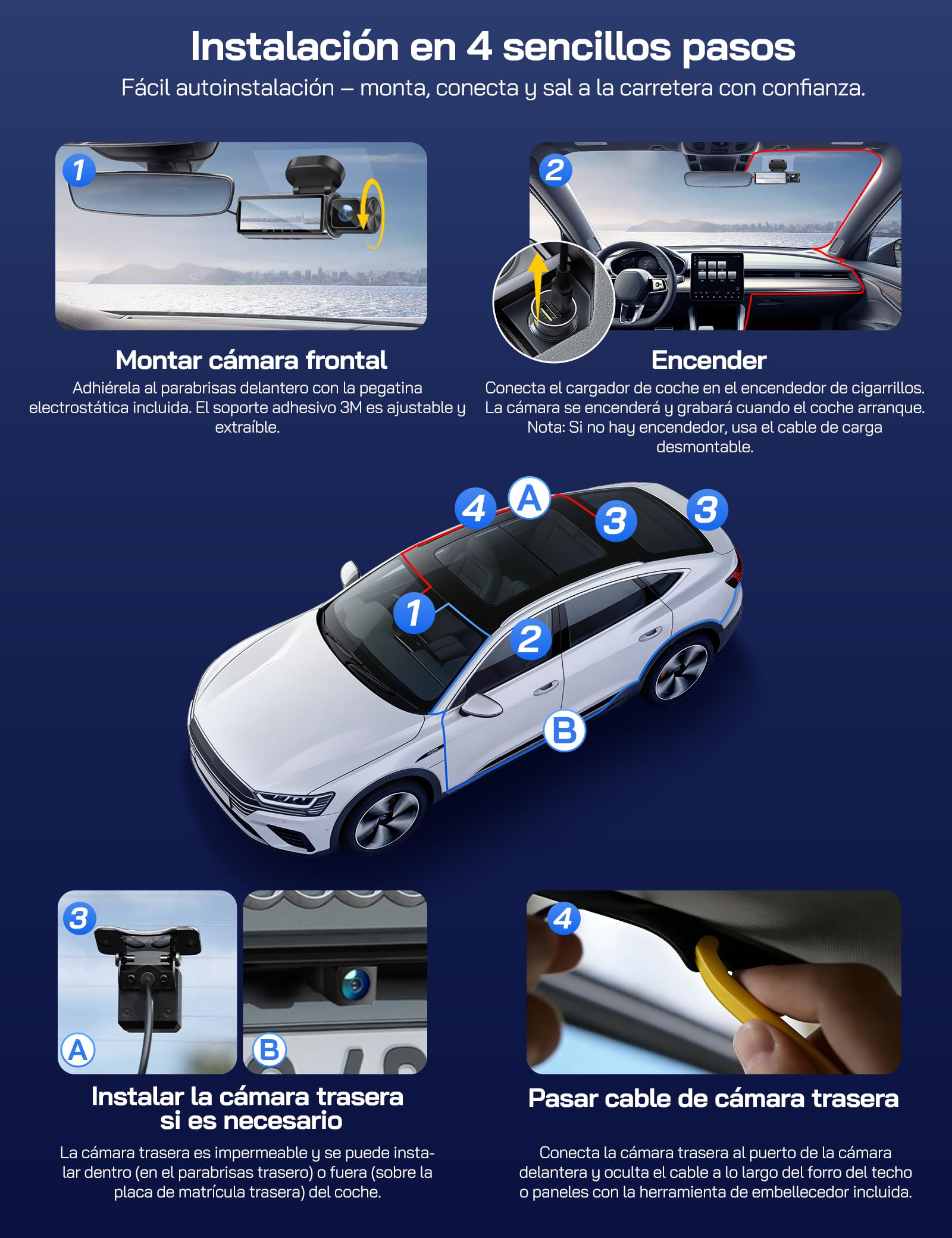 WOLFANG 4K Dashcam, Cámara de Coche con WiFi & App Control con, Cámara para Coche 2160P Dashcam con App, 3.19" IPS, Visión Nocturna, Grabación en Bucle, Sensor G, WDR, Soporta Modo Parking 24H