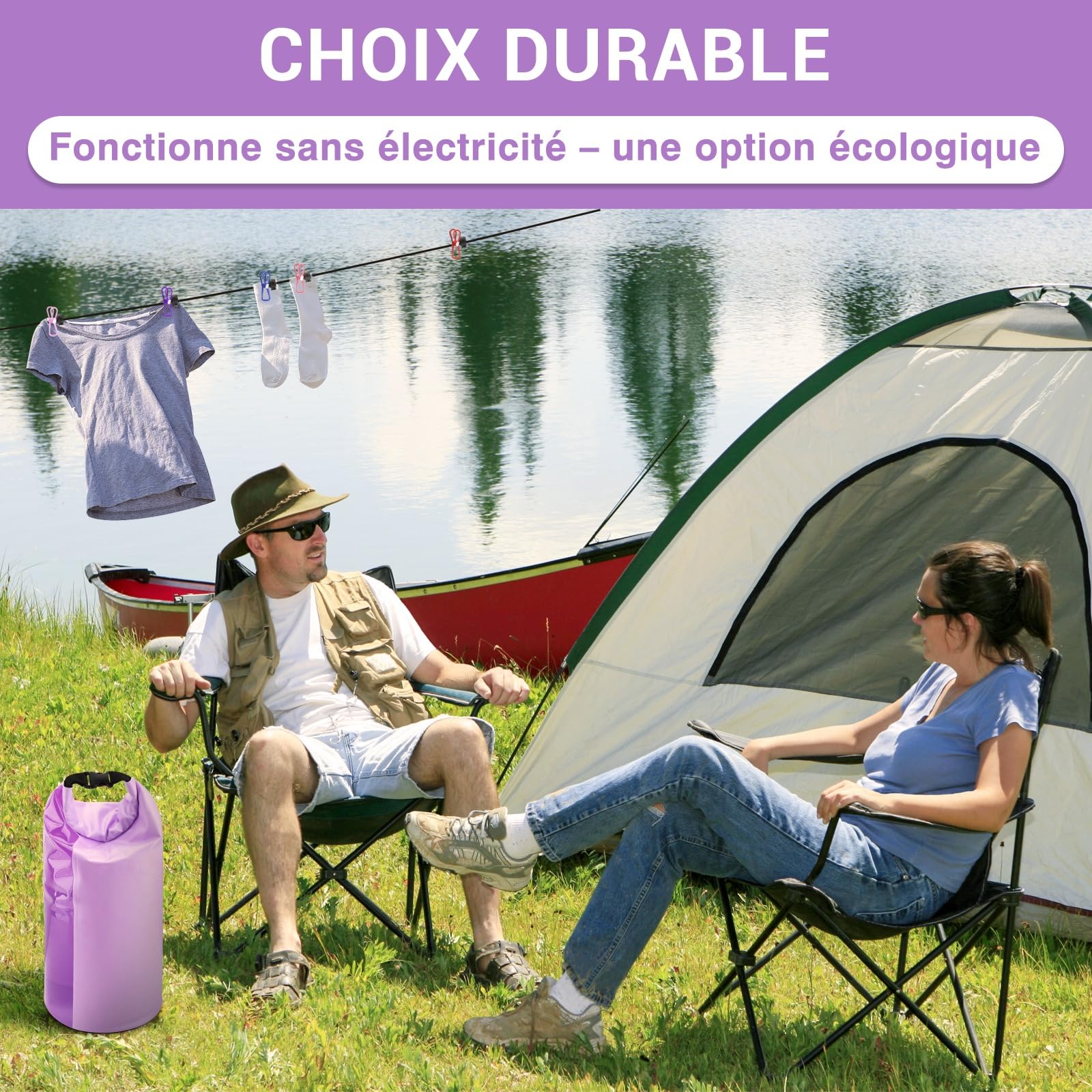 Sac Lave-Linge Manuel et Corde à Linge Rétractable - Sac de Voyage et Lavage Portable - Machine à Laver de Camping Durable