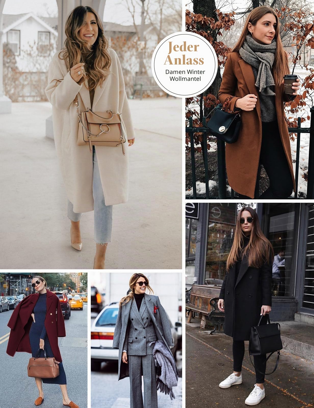 Yuson Girl Wintermantel Damen Langer Wollmantel Herbst Winter Klassischem Revers Coat Warmer Übergangsmantel Elegant Kurzmantel Einfarbig Jacke Outwear mit Doppelreihigen Knöpfen