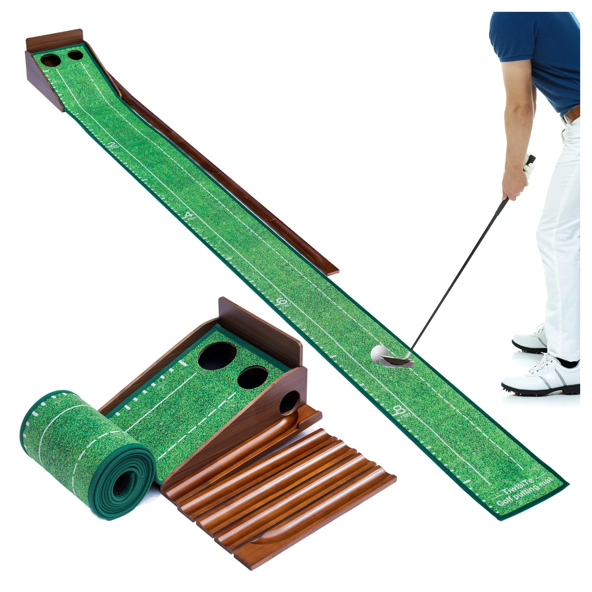 Putting Green Indoor, 9.8 FT Golf Mat Automatic Ball Return