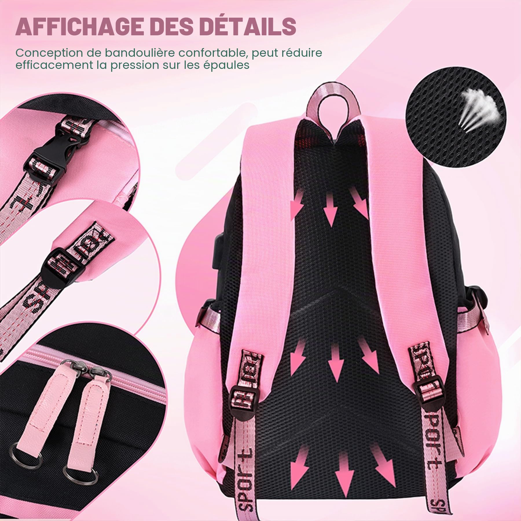 Roffatide Sac à dos Anime School pour filles et garçons avec port de recharge USB et port pour écouteurs